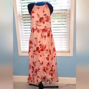 Lush Small Pink Red Floral Ruffle Faux Wrap Dress